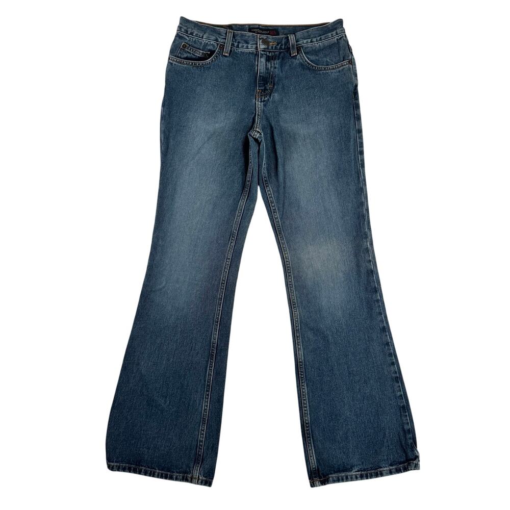 American Eagle Women’s Wide Leg Jeans Medium Wash Cotton Flare Denim Mid Rise